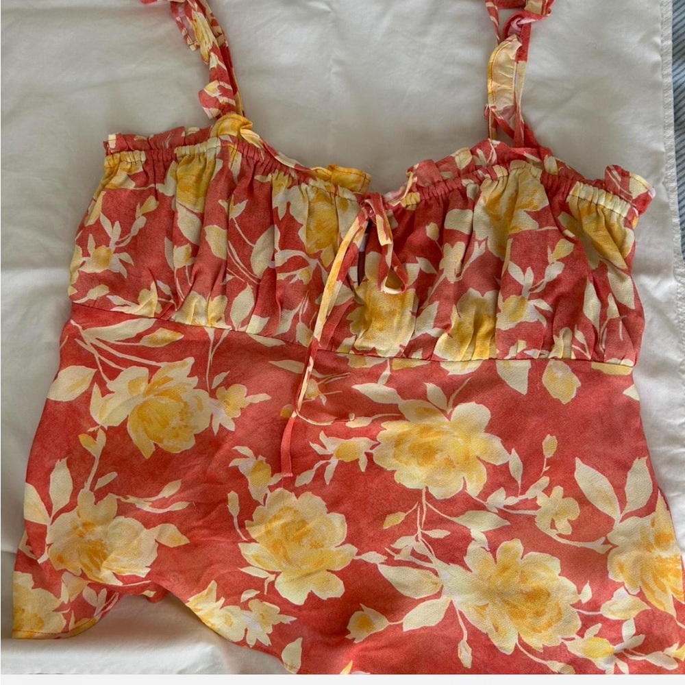 Wayf Sunlit Floral Dress in Yellow and Coral